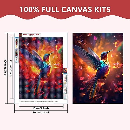 SENQAO Bird Diamond Painting Kits for Adults, Full Drill Hummingbird Diamond Art Round Landscape Diamond Dots Kits Gem Painting, Diamond Hummingbir Art Kits Picture for Home Wall Decor 30x40cm - color: hummingbird