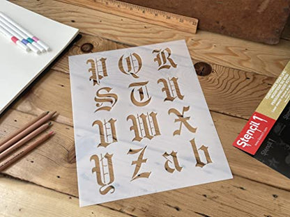 Stencil1 Old English Font Stencil 2" Alphabet Letters Painting Craft - size: 2" Letters