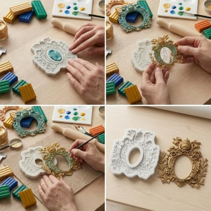 Baroque Picture Frame Polymer Clay Molds Photo Frame Silicone Mold | Epoxy Resin Casting DIY Crafts Air Dry Polymer Crafts Supplies Clay Tools - color: Style H