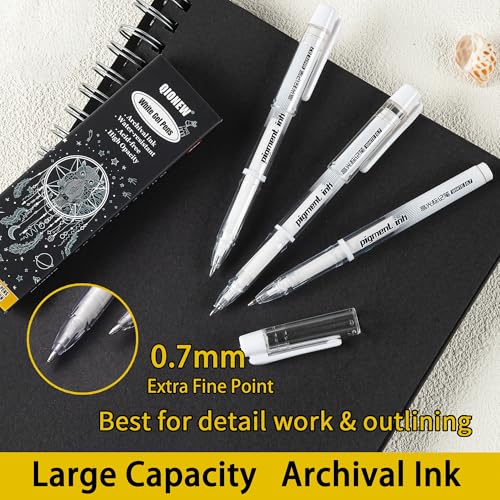 Qionew White Gel Pens Set,0.7mm Extra Fine Point, White Ink Gel Pens,3PCS | for Artists Drawing, Add Highlight, Opaque White Ink for Black Paper Drawing, Illustration, Bullet Journaling, Card Making - size: 1 Count (Pack of 3), style: 3 Pack White