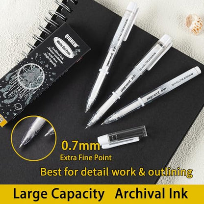 Qionew White Gel Pens Set,0.7mm Extra Fine Point, White Ink Gel Pens,3PCS | for Artists Drawing, Add Highlight, Opaque White Ink for Black Paper Drawing, Illustration, Bullet Journaling, Card Making - size: 1 Count (Pack of 3), style: 3 Pack White
