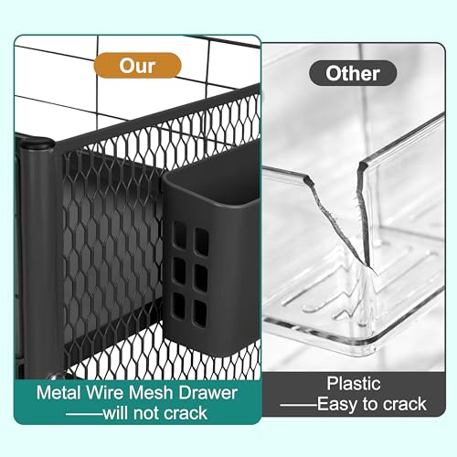 3 Tier Rolling Storage Cart Metal Utility Cart with Wheels | Office Organizer with Hooks & Hanging Cups, Mobile Shelving Unit for Kitchen Nursery Craft Snack Book - color: Matte Black
