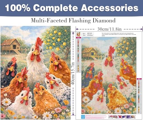 ijbnhd Chickens Diamond Art Kits for Adults 12x16inch - color: Chickens, size: 12x16in(30x40cm)