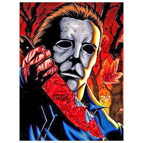 Bysincy Halloween Diamond Painting Kits for Adults12x16 Inch, Horror Movie Diamond Art Crafts Cross Stitch Embroidery for Home Wall Decor - color: Myers