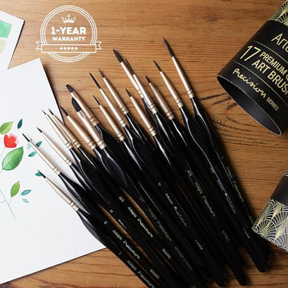 ARTEGRIA Detail Paint Brush Set, 17 Fine Tip Miniature Brushes - color: Black - 17pcs