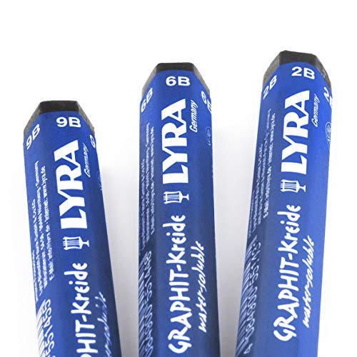 Lyra Graphit Stick - Water Soluble Graphite Shading and Sketching Crayon - Pack of 3-2B / 6B / 9B