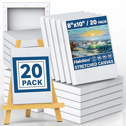 Blank Canvases - 8x10in Stretched Canvases, 20 Pack, 5/8 Inch Profile, 100% Cotton Artist Framed Canvas for Acrylics, Oils & Other Painting Media - size: 20 Pack - 8×10IN