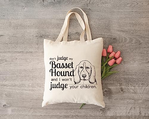 Pet Studio Art Don't Judge My Dog Tote Bag - color: Basset Hound