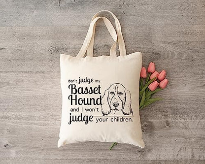 Pet Studio Art Don't Judge My Dog Tote Bag - color: Basset Hound