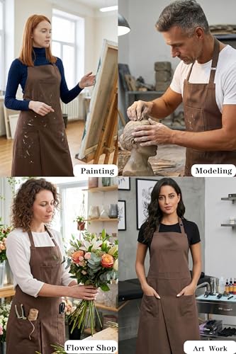 Nanxson Pottery Apron Split Leg with 3 Pockets & Adjustable Buckle | cotton material,Long apron,adjustable waist tie,for Pottery Ceramic Wheel DIY Art Garden - color: Brown