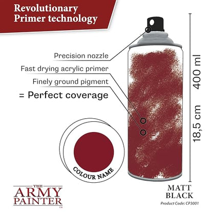 The Army Painter, Colour Primer Matt Black, 400 ml acrylic spray | Spray Paint Basecoat for Miniature Model Undercoat Priming, Plastic Wargames, DnD & Warhammer - color: Matt Black