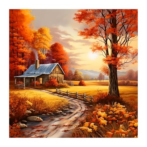 FHBUBPUP Diamond Painting Kits for Adults, Autumn Landscape Diamond Art | Fall Full Drill Round Paint by Diamonds Dot Gem Art Mosaic Craft, DIY Stress Relief, Home Wall Decor Gifts,12x12 inch - color: Autumn-1