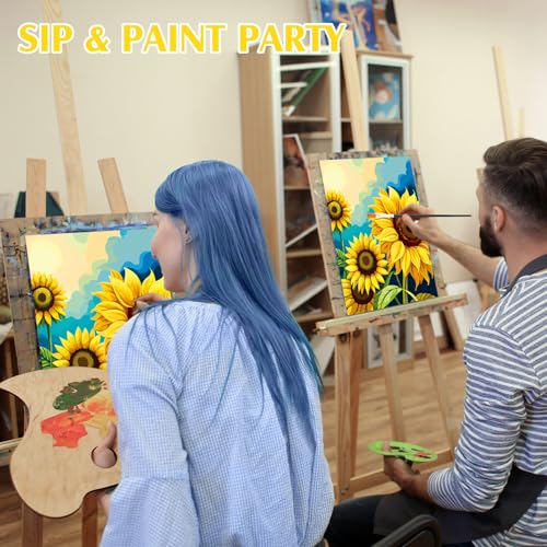 Cholemy 8 Set Paint and Sip Kit for Adults 8'' x 10'' Pre Drawn Canvas with Wooden Easels Acrylic Paint Brushes Wash Cup Palette Apron for Painting DIY Date Night Party Supplies(Sunflower) - style: Sunflower