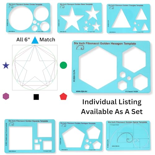 Fibonacci 6" Hexagon Drawing Template, Golden Ratio Stencil - style: 6" Hexagon