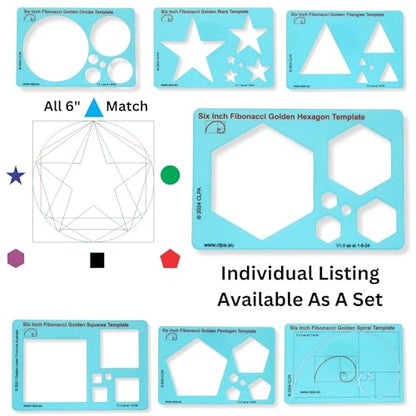 Fibonacci 6" Hexagon Drawing Template, Golden Ratio Stencil - style: 6" Hexagon