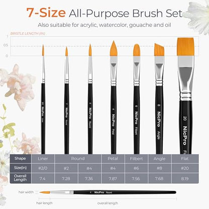 Nicpro Face Paint Brush Set, 7PCS Professional Face & Body Painting Brushes - color: Black