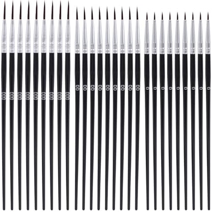SmallCat 30 Pcs Tiny Detail Paint Brushes, Fine Paint Brushes Set with 3 Size #000#00#0, Drawing Art Detailing Supplies for Miniature 40k Model Crafts Face Nail Watercolor Oil Acrylics