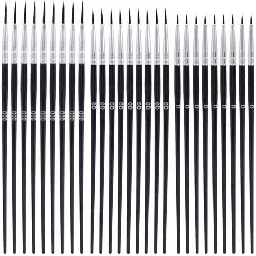 SmallCat 30 Pcs Tiny Detail Paint Brushes, Fine Paint Brushes Set with 3 Size #000#00#0, Drawing Art Detailing Supplies for Miniature 40k Model Crafts Face Nail Watercolor Oil Acrylics