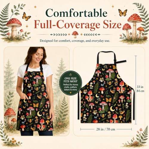 Mushrooms Apron with 2 Pockets Adjustable Stain Resistant Kitchen Cooking Apron for Baking BBQ Grilling Grilling Painting Gardening - color: Mushrooms