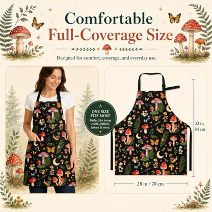 Mushrooms Apron with 2 Pockets Adjustable Stain Resistant Kitchen Cooking Apron for Baking BBQ Grilling Grilling Painting Gardening - color: Mushrooms