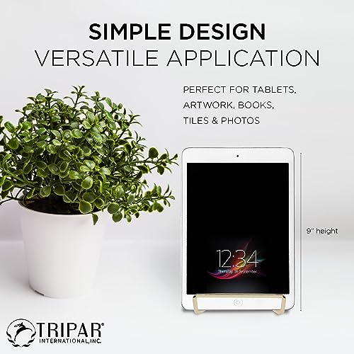 TRIPAR Square Metal Wire Stand, Brass Finish (4-Inch Depth) - Tabletop Easel Display - Handcrafted Edge Design For Sleek & Modern Look - Perfect for Books, Plates, Photos & More
