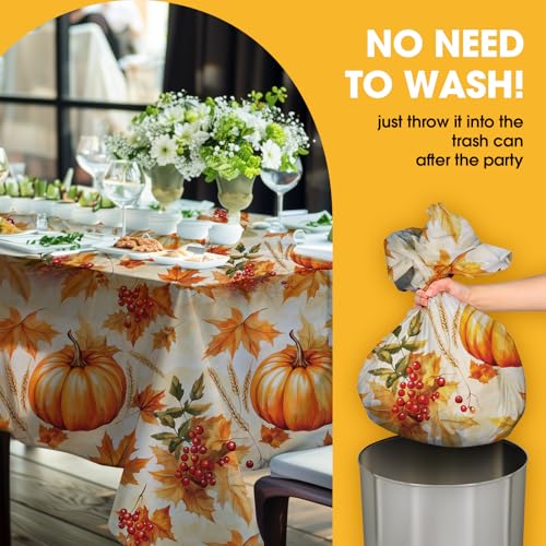 Niuara Fall Pumpkin Plastic Table Cloth Disposable, 4 Pack, 54 x 108 in | Rectangle, 6 ft Tables, Fall Thanksgiving Party, Holiday Gathering - color: Fall Pumpkin, size: 54" x 108" - 4 Packs