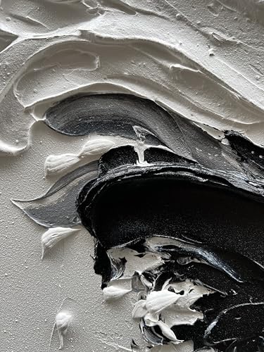 NANKAI Art Hand-painted thick textured white and black minimalist oil painting home wall art Deco 36x24 inches - color: NKHB153