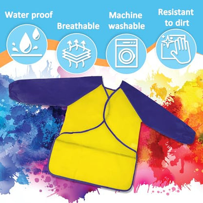 Zkptops Kid Art Smocks Waterproof Kids Painting Aprons Toddler Art Smock Kids Paint Smock with Long Sleeve 3 Roomy Pockets for Age 3-7 Years(Yellow) - color: Y 1 Pack Yellow