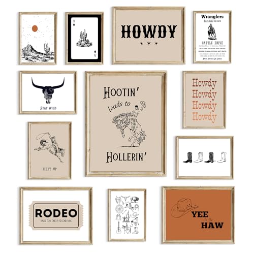 Aroutde 12Pcs Western Cowboy Wall Decor, Southwest Canvas Home Wall Art, Farmhouse Retro Prints Boot Horse Hat HOWDY Posters, Unframed Wall Decor for Home Office Bedrooms Living Room - color: Cowboy