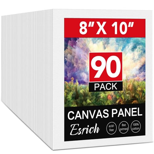 ESRICH Canvas Boards for Painting, 90 Pack Canvases for Painting 8x10 Cotton Primed Acid Free Blank Canvas Panels for Oil Paint, Watercolor, Acrylic Paint, Gouache and Tempera. - size: 8x10in-90pack