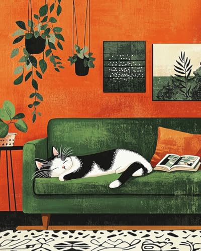 ZRIZQ Paint by Numbers Kit for Adults Beginner,Cat Sleeping Bedroom,16x20 | Full set with wooden brushes,rolled canvas,rich paints.Calming activity.Beginner friendly.Just open and paint. - color: 16"X20"Rolled Canvas(Frameless)-Cat 19