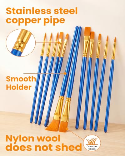 Paint Brushes Set, 70Pcs Round Pointed Tip Artist Paintbrushes for Acrylic Painting Oil Watercolor Canvas Boards Rock Body Face Nail Art, Halloween Pumpkin Ceramic Crafts Supplies，Blue - size: 70
