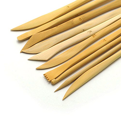 COMIART 10pcs Wooden Polymer Clay Pottery Play Dough Modeling Tools