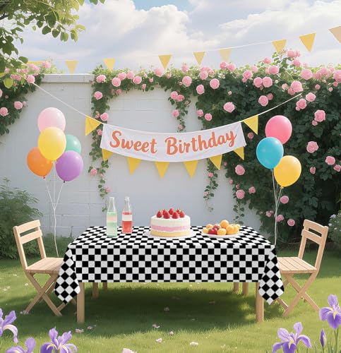 HEIPINIUYE 2 Pack Checkered Tablecloth Disposable 54 x 108 Inch Black and White Checkered Flag Plastic Table Cloth Disposable Rectangle Table Cover for Party Birthday Race Car Tablecloths - color: Checkered Tablecloth, size: 2 Pack
