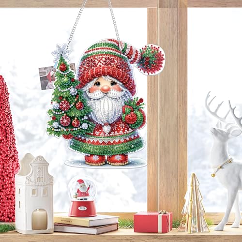 Bowetile Christmas Hanging Diamond Art Painting Kits for Adults, 5D Special Shape Diamond Art Kits Gnome, Crystal Gem Painting Arts and Crafts for Christmas Gifts for Home Garden Decor - color: Gnome