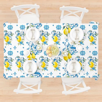 1Pc Blue and White Porcelain Lemon Party Plastic Tablecloth 54 x 87 Inch Long Table Cover, Chinese Style Classical Party Tablecover for Summer Baby Shower Birthday Dinner Picnic Kitchen Event - color: Blue and White Porcelain Lemon