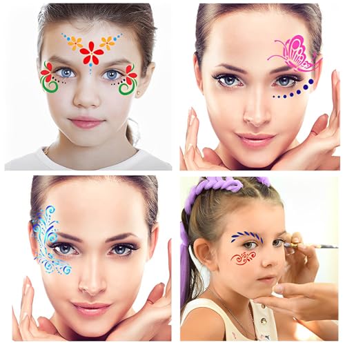 28 pcs Face Paint Stencils Kits Face Painting Stencils Reusable | Reusable Face Tattoo Painting Templates for Kids - color: Mix01