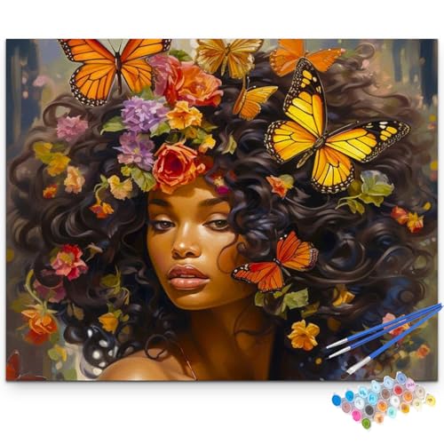 Artunion Flower Girl Paint by Numbers Kit for Adults,African Woman Paint by Number Kits, DIY Oil Painting Paint by Number Kits on Canvas Arts Craft for Home Wall Decor 16x20 Inch - color: ZXT-317