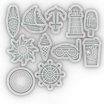 Nautical & Summer Fun Polymer Clay Cutters Set - 9pcs Coastal Shapes Including Lighthouse, Anchor, Ship Wheel, Ice Cream & Sunglasses for DIY Earring Jewelry, Soft Clay Crafts & Scrapbooking - color: Q color