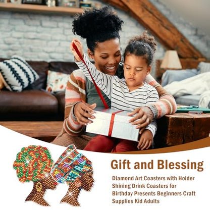 African American Diamond Painting Coasters - 8 PCS Diamond Art Coasters Kits for Drinks Coffee DIY Art Craft Supplies Birthday Holiday for Adult Beginners Black Women Lady - color: African American