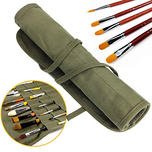 Paint Brush Holder, 22 Slots Storage for Acrylic Oil Watercolor Gouache Artist Roll Canvas Pouch, Silver White Holds 100 Brushes