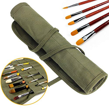 Paint Brush Holder, 22 Slots Storage for Acrylic Oil Watercolor Gouache Artist Roll Canvas Pouch, Silver White Holds 100 Brushes