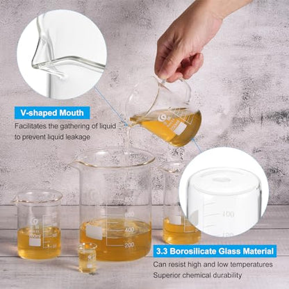 PATIKIL 50ml Low Form Glass Beaker, 4Pcs 3.3 Borosilicate Glass Beakers Graduated Measuring Cup with Spout for Lab Experiment, Cooking and Baking, Clear - size: 50ml