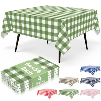 misaya 4 Packs 54 x 54 Inch Buffalo Disposable Table Cloth, Waterproof Plastic Tablecloth, Square Sage Green and White Checkered Table Covers for Picnic, Birthday, Party, Back to School - color: Sage Green and White, size: 54" X 54"