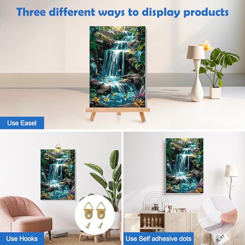 MOGTAA Paint by Numbers Kit for Adults with Frame, River Landscape Paint by Number Canvas, Flowers Paint by Numbers with Easel, DIY Butterfly Oil Painting Kit for Home Wall Decor 8 x 12 Inch