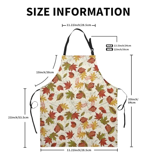 Fall Colorful Maple Leaves Apron with Pockets Autumn Watercolor Leaves Apron with Adjustable Neck Thanksgiving Day holiday Farmhouse Chef Cooking Apron for Women Men Dinner Baking BBQ - color: Fall-a
