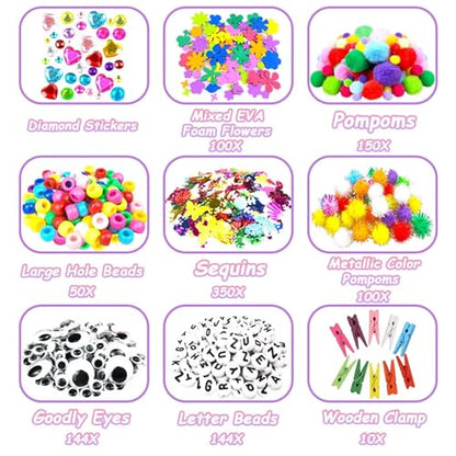 2000 Pcs DIY Arts and Crafts Supplies Kit for Kids - Kids Craft Kits Art Supplies Material Set with Pipe Cleaner All in 1 Crafting Collage Activity for Toddlers Gifts Toys Age 5 6 7 8 9 Year Old Girls - size: 2000pcs