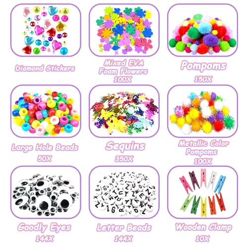 2000 Pcs DIY Arts and Crafts Supplies Kit for Kids - Kids Craft Kits Art Supplies Material Set with Pipe Cleaner All in 1 Crafting Collage Activity for Toddlers Gifts Toys Age 5 6 7 8 9 Year Old Girls - size: 2000pcs