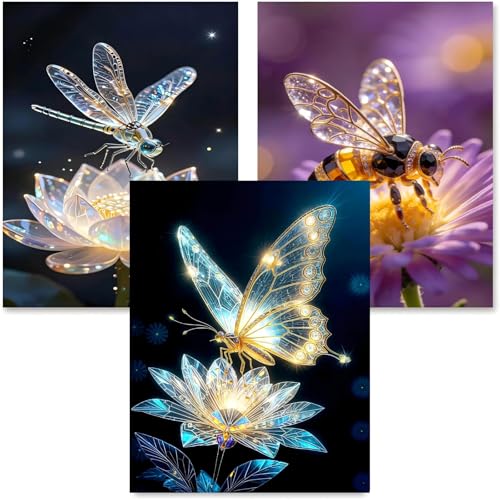 askkqtx 3 Pack Butterfly Diamond Art Kits for Adults Beginners 12x16 Inch | Flowers Diamond Painting Kits for Adults, DIY 5D Round Full Drill Crystal Dots Gem Art Craft Home Decor - color: G9231-G9757-G9758