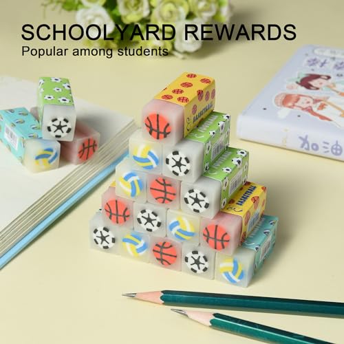HILAZA 18Pcs Cute Sports Ball Erasers for Kids Bulk, Fun Basketball Soccer Volleyball Pencil Jelly Erasers for School Classroom Supplies Prize Gifts Party Favors - style: BALL